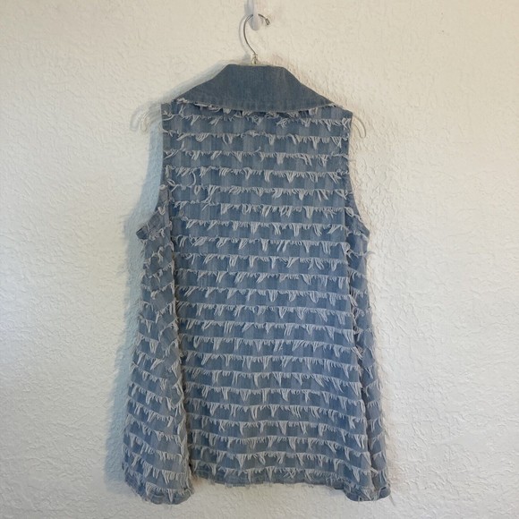 For Cynthia Denim Fringe Vest - Medium Eyelash Shaggy Hippie Boho Western Funky - Picture 2 of 13